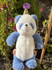 FAO Schwarz Teddy Bear 12" Panda Birthday Hat Blue White Plush Stuffed Soft Toy