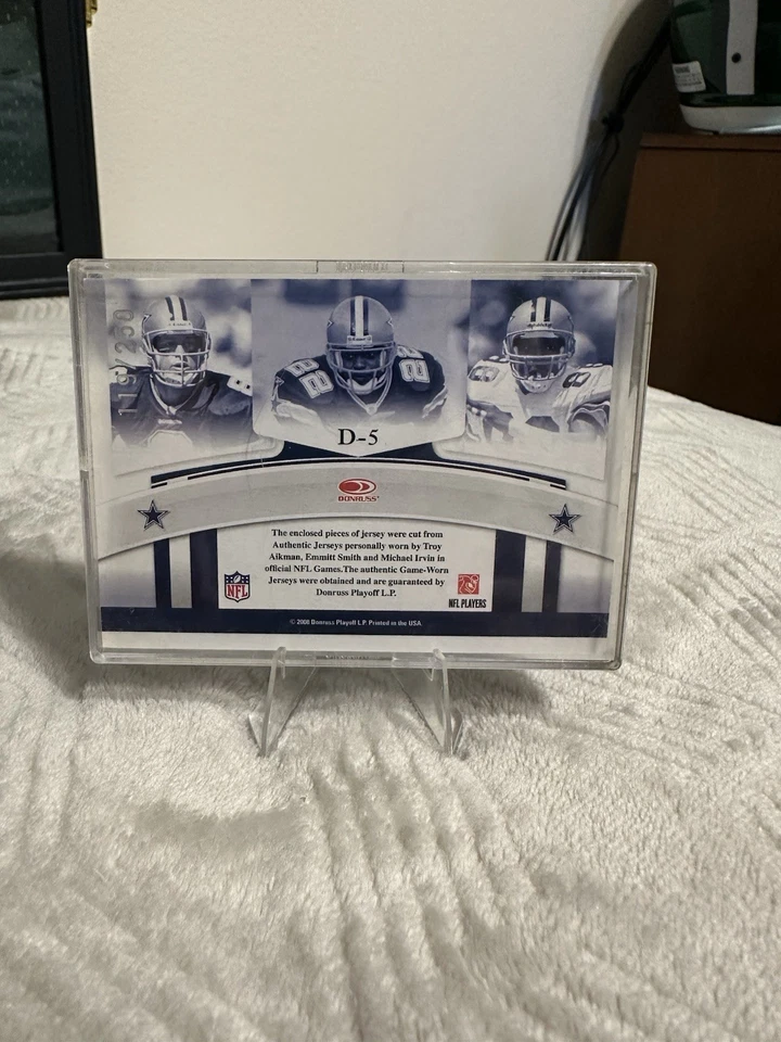 Tarjeta Jersey Dallas Cowboys DYNASTY Juego Usado Donruss Aikman Smith Irvin Foto 2 de 2