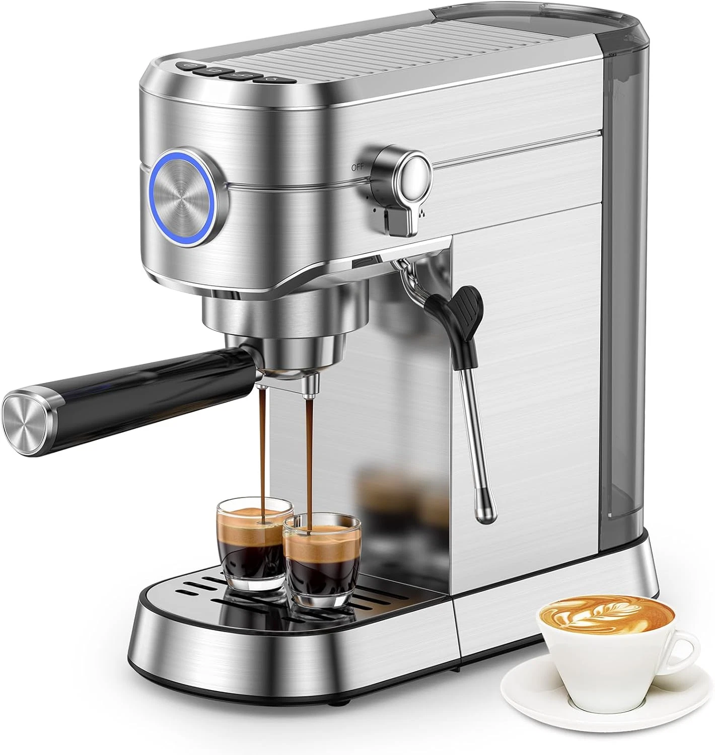 Compact 20 Bar Espresso Machine with Milk Frother & 34Oz Water Tank