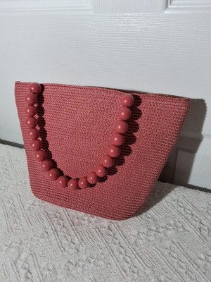 Talbots Bag Bucket Purse Y2K Beaded Handles Handbag Coral Color 11X7X3