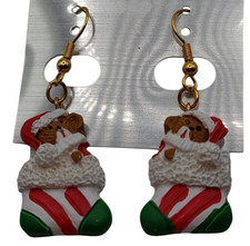 Santa Clause Teddy bear Resin Christmas Holiday Fashion Dangle Hook Earrings 1"