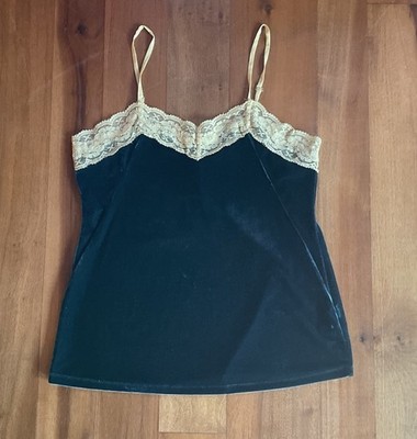Aratta Silent Journey Velvet Lace Blouse Tank Emerald Blue Ivory Lace Sz XL