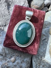 BA Suarti Bali 925  Sterling Silver Green Chalcedony Pendant  large hallmarked 