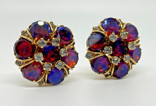 Vintage Hattie Carnegie Dragons Breath Glass Rhinestone Clip On Earrings 1