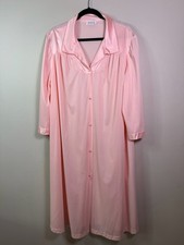 VTG Vanity Fair Satin Robe Night Gown Size XXL Button Down Pink Made in USA