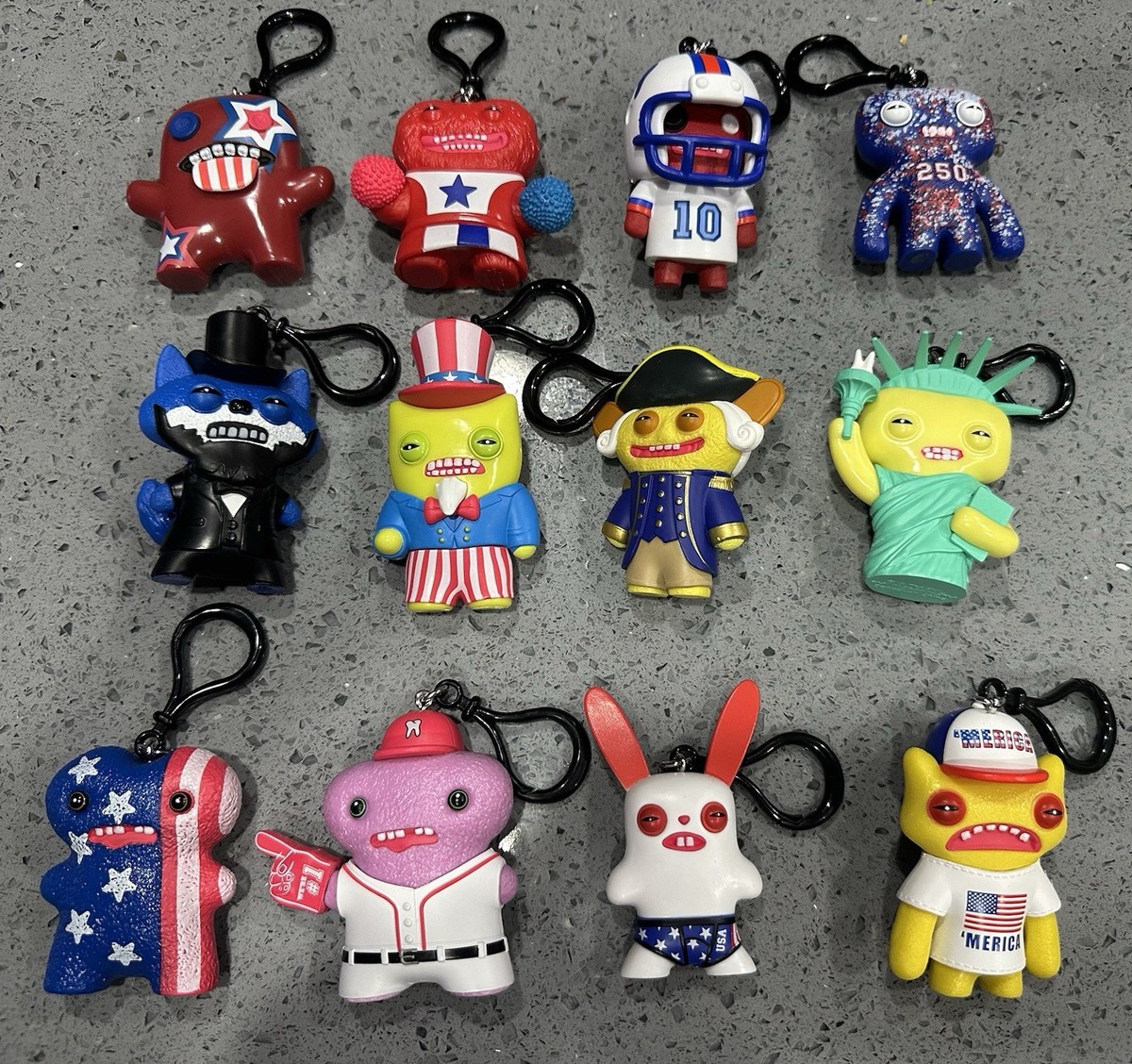 Fuggler 250 USA Complete Base Set Of 12 Figures Bag Clips