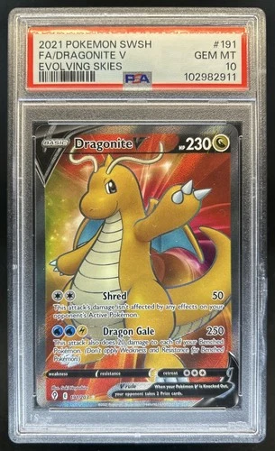 2021 Pokemon SWSH Evolving Skies Dragonite V Full Art #191/203 PSA 10