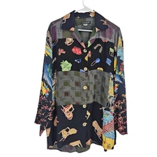 Citron Shirt Black Art to Wear Button Down Long Sleeve Oversized Tunic Size S