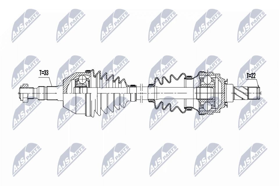 NTY Drive Shaft NPW-PL-180 For Opel Front Axle Left 614mm 22x33 Teeth