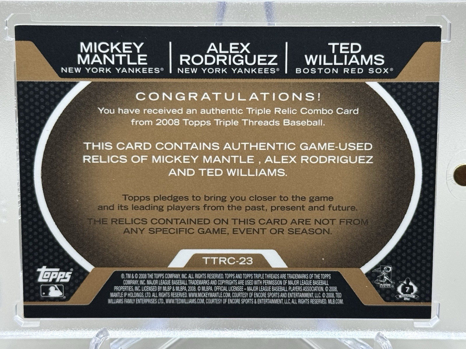 2008 Topps Triple Threads MVP Mickey Mantle Ted Williams AROD Jersey Bat GU /27 view 2