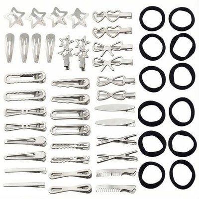 Hair Clips Set for Women Styling 50pcs Bulk Barrettes Snap Hair Clips Silver