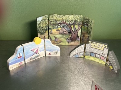 WFF Artisan Dawn Vintage Handmade Painted Hinged  Wood Panel Displays Lot of 3