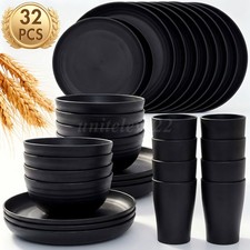 Multi Colours Wheat Straw Dinnerware Bowl Plates 16/32PCS Round Tableware Set UK