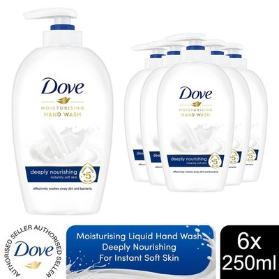 Dove Moisturising Hand Wash, Deeply Nourishing Instant Soft Skin, 6x250ml