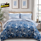 Blue Comforter Set King Navy Botanical Leaves Comforter for King Bed 3 Pieces
