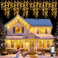 33FT Icicle Christmas Lights 1020 LED Warm White Outdoor Waterproof