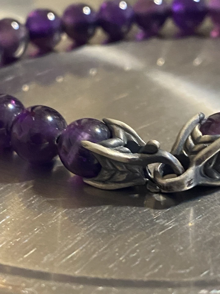 David Yurman 925 Sterling Silver 8mm Amethyst Spiritual Bead Claw Bracelet 8” - Image 3 of 4
