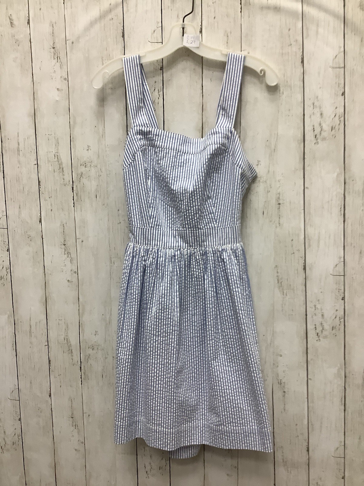 J.Crew Blue & White Striped Seersucker Apron Dress with Tie-Back