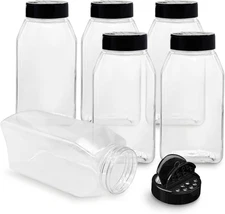 6 PACK 32 Oz with Black Cap, Plastic Spice Jars Bottles Containers, Perfect for