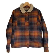 TOAD&CO Mens Plaid Sherpa Lined Shirt Jacket Button Up Warm Cozy Size S