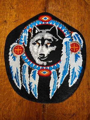 Wolf Dream Catcher Feather Native American Patch Indian Tribal - 7.5''w x 8.5''h