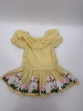 Ann Labay Originals Vintage Girls Dress 3T 4T Yellow Geese Ruffle Cottagecore