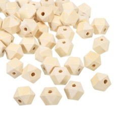 16mm Natural Wood Beads 100 Pack Unfinished Wooden Beads Geometric Hexagon Beads