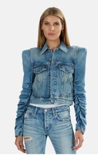 R13 Kelsey Puff Shoulder Shirring Sleeves Denim Jacket Size Medium