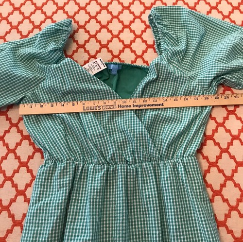 DRAPER JAMES RSVP Dress Puff-Sleeve gingham mint green white Size Large New - Picture 9 of 10