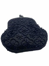 Vintage Black Beaded Coin Purse Polyester