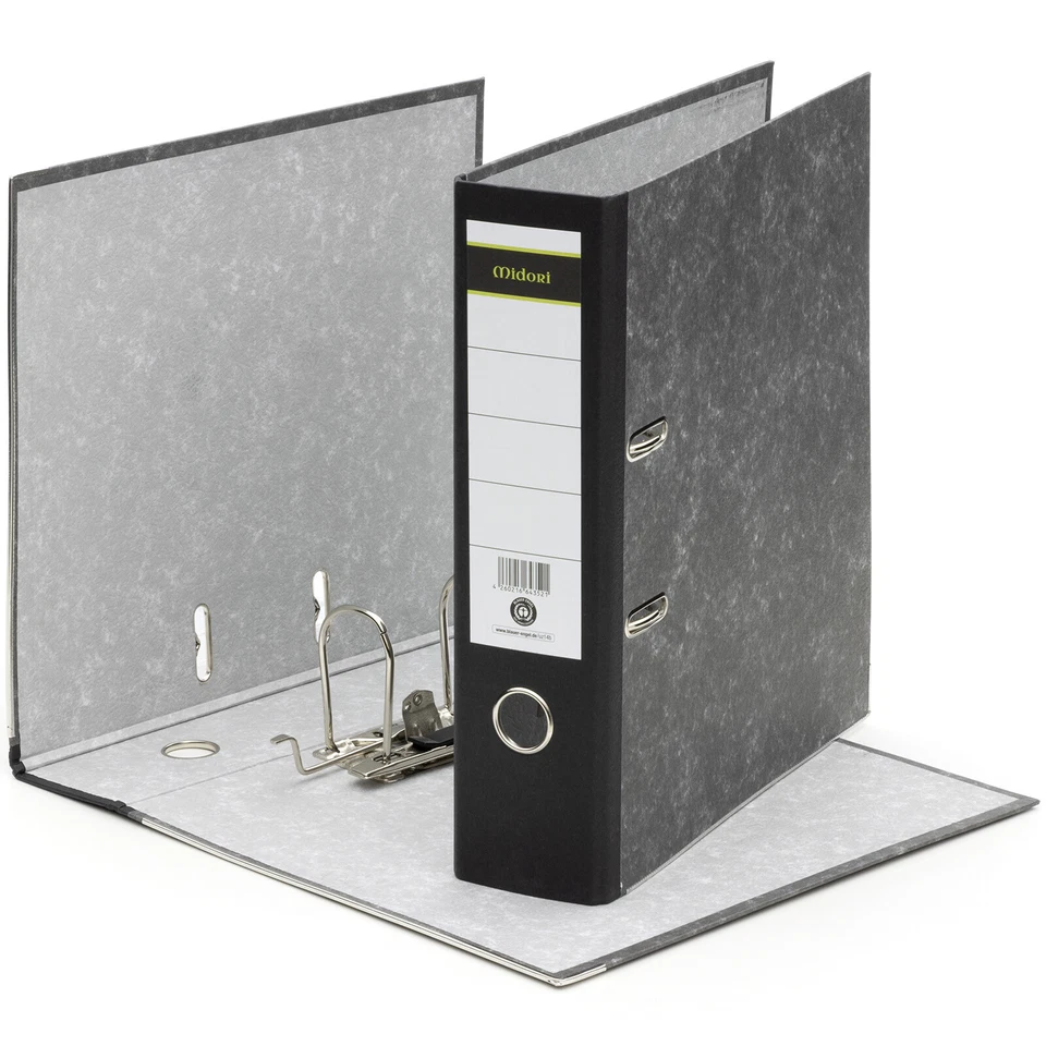MIDORI © 10 x Ordner A4 8 cm Wolkenmarmorbezug schwarz Aktenordner Briefordner