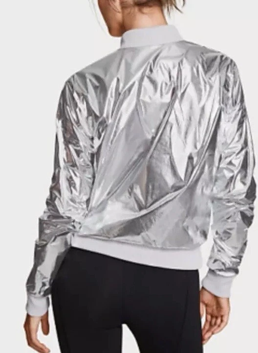  Chaqueta Bomber Deportiva Victoria's Secret Metálica Plateada M Foto 2 de 4