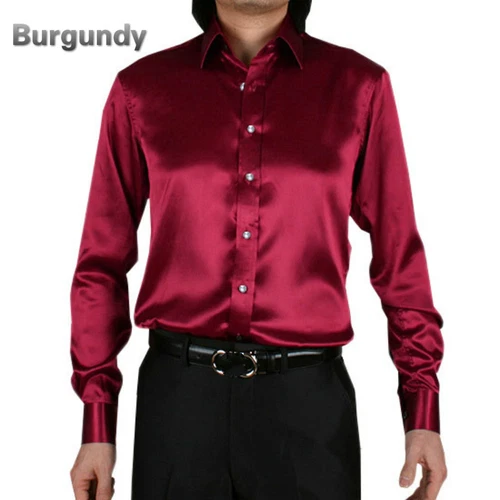 Camicia elegante uomo raso seta manica lunga slim business formale casual top classico - Foto 7 di 25