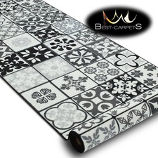 Modern HALL Runner Rugs 'AZULEJO' Patchwork Lisbon tiles grey NON-slip 57-133cm