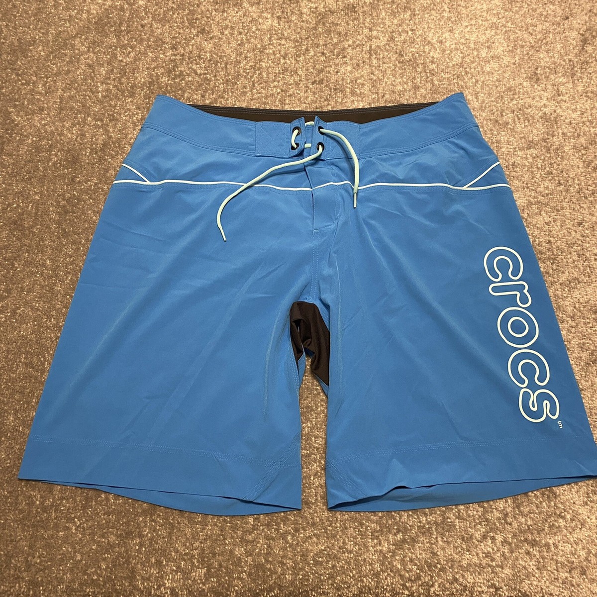 Crocs Board Shorts Mens XL Blue Back Pocket Swim Drawstring Lined Swim