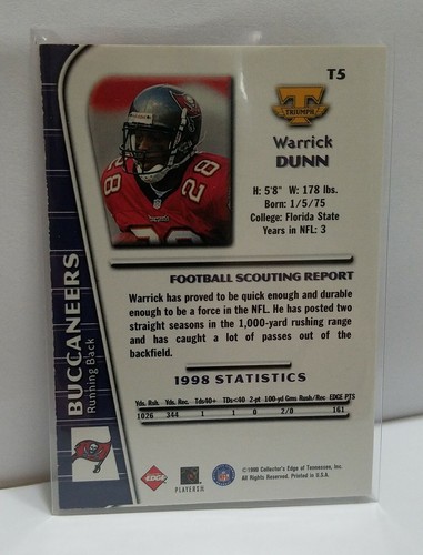 Warrick Dunn 1999 Collectors Edge Triumph Galvanized #T5 Buccaneers - Picture 2 of 2