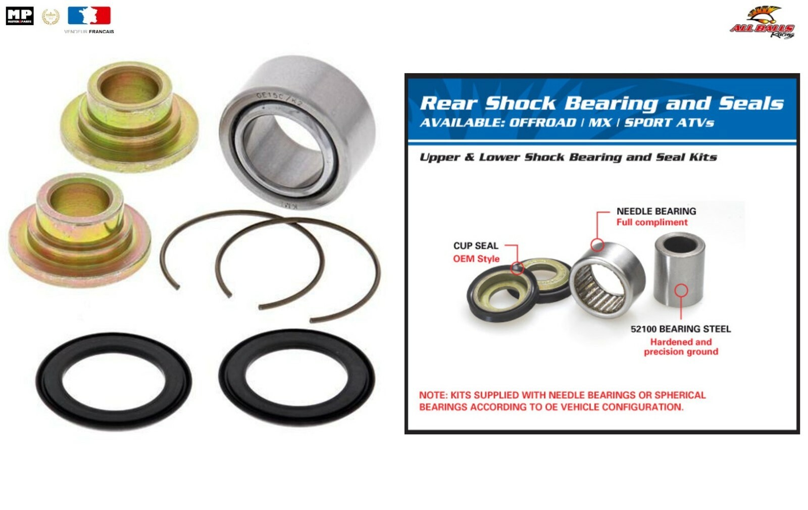 Kit roulements amortisseur supérieur All Balls 29-5068 haute résistance pour KTM
