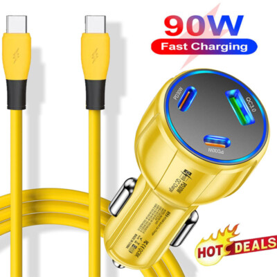 90W Multi Port Type C Cigarette Lighter Usb QC3.0&PD30W Fast Car Charger Adapter