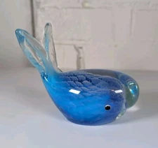VTG Murano Glass Blunique Blue Whale Ocean 4" Tall Paperweight White Decor 