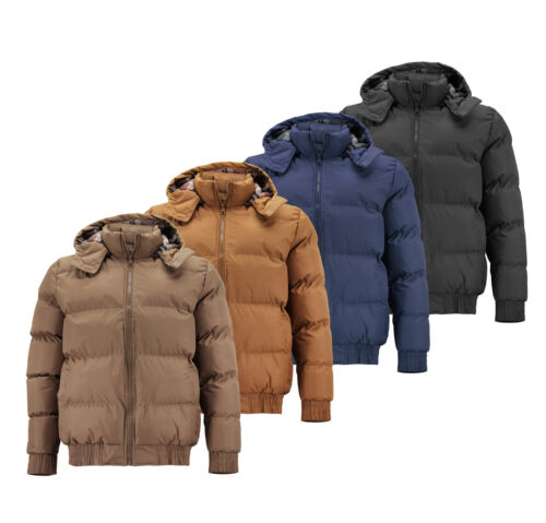 Men's Quilted Puffer Removable Hood Insulated Lined Heavyweight Zip Up Jacket - Picture 1 of 17