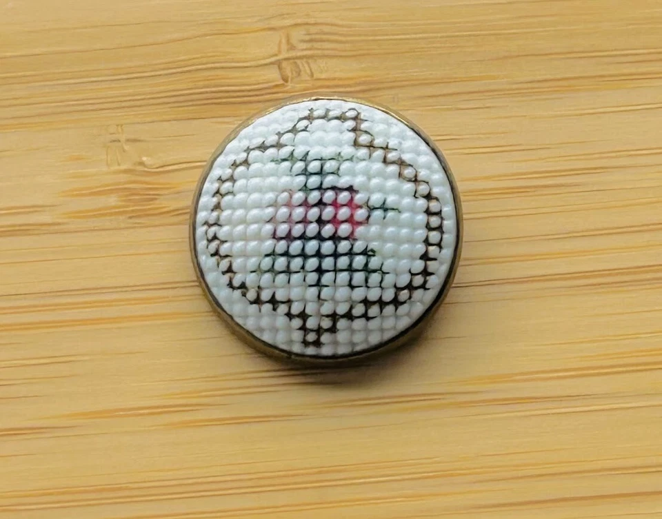 Scarce Christmas Ornament Milk Glass Button. Imitation Needlepoint. Bell. 7/8 " - Image 2 of 4