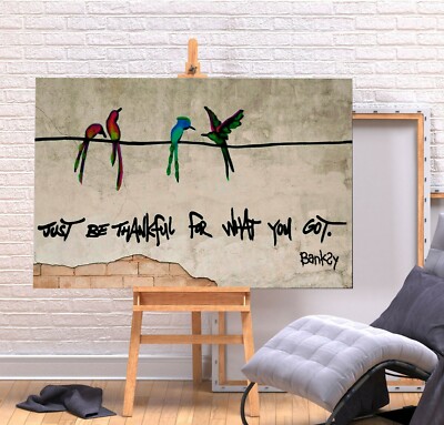 BANKSY JUST BE THANKS - TIEF GERAHMTES LEINWANDBILD WANDBILD BILD DRUCK - GRÜN