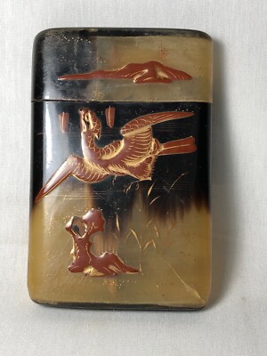 Antique Japanese Cigarette or Cigar Case with Beautiful Lacquered Birds WOW 