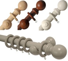 Standard Wooden Curtain Pole Set Large Door Window Curtains Wood Rail Rod 28mm