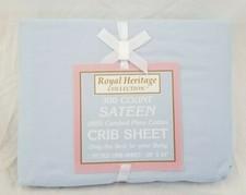 Royal Heritage 300 TC Sateen Blue Fitted Crib Sheet NIP
