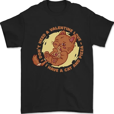 Katze & Pizza Anti Valentins Einzeln Tag Herren Maglietta 100% Baumwolle - Bild 1 von 4