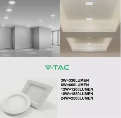 V-TAC PANNELLO LED FARO FARETTO 3W 6W 12W 18W 24W DA INCASSO A MOLLA ROTONDO QUADRATO