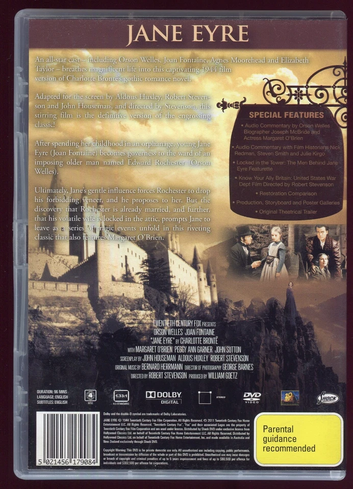 JANE EYRE DVD 1944 Orson Welles Joan Fontaine - Image 2 of 2