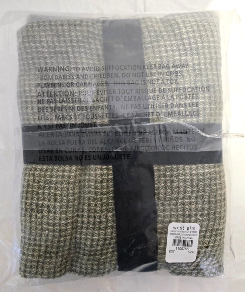 Mini gofre de lino europeo West Elm Euro 1-Sham 26" x 26" oliva oscuro Foto 2 de 2