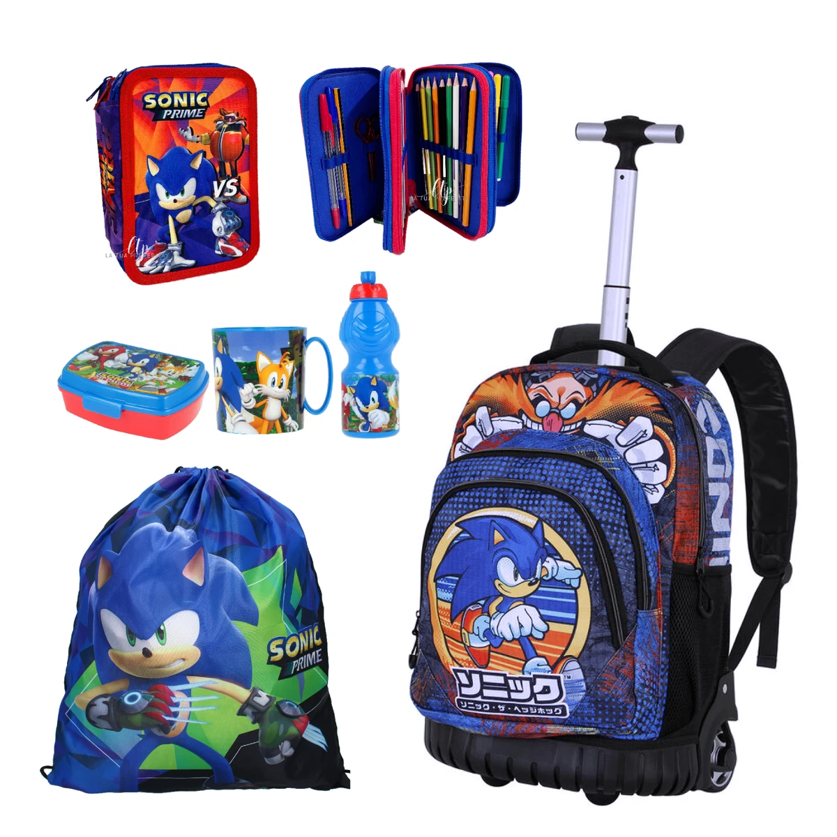 Sonic Set Grande Mochila Trolley Caso Bolsa Soporte Bocadillo